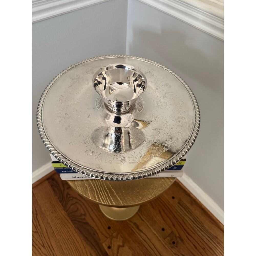 International Silver Co Silverplate Tray w/ Removable Bowl Insert 12.25” Vintage